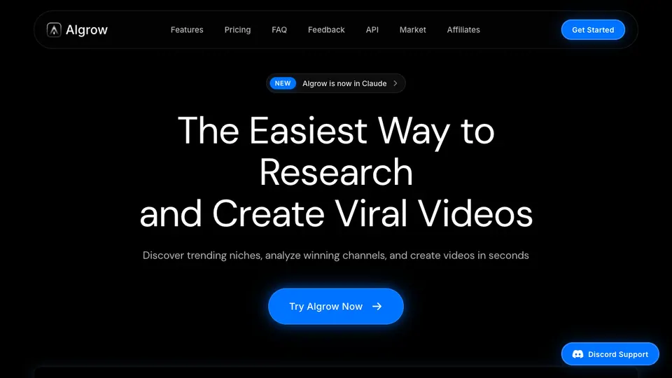 Screenshot of Algrow homepage, captured 2026-10-19