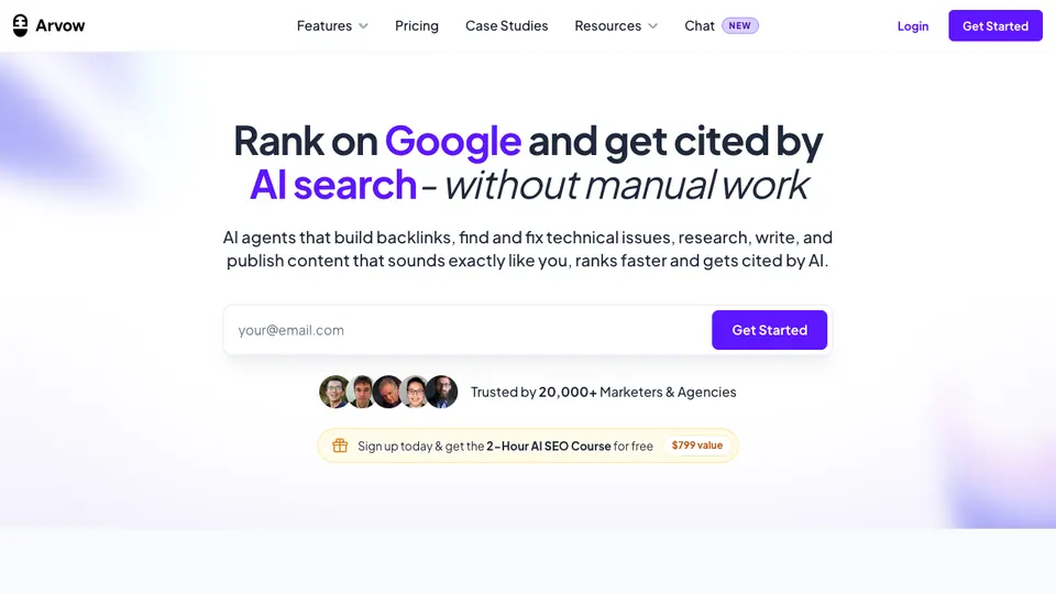 Screenshot of Arvow homepage, captured 2026-10-19