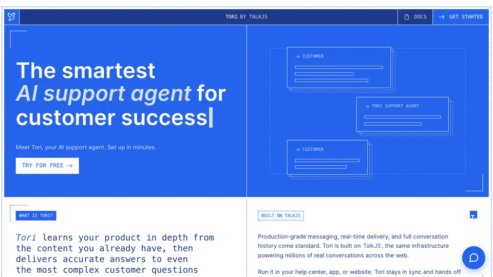 Tori by TalkJS homepage captured 2026-10-21