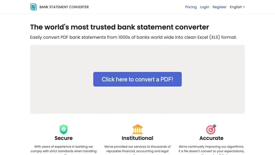Screenshot of Bank Statement Converter homepage, captured 2026-10-19