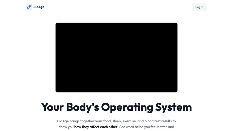Screenshot of BioAge homepage, captured 2026-10-19