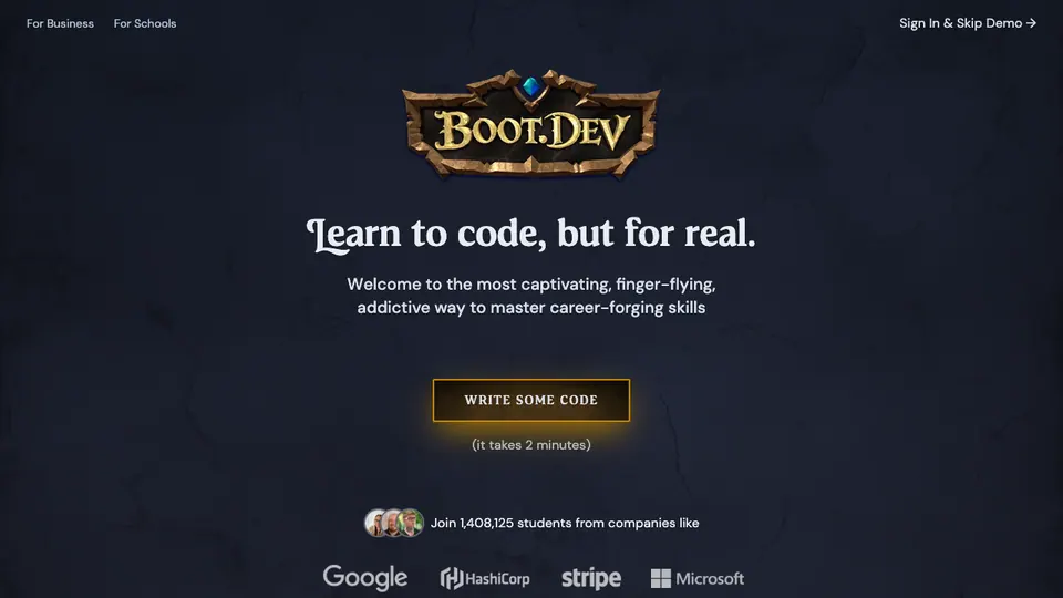Screenshot of Boot.dev homepage, captured 2026-10-19