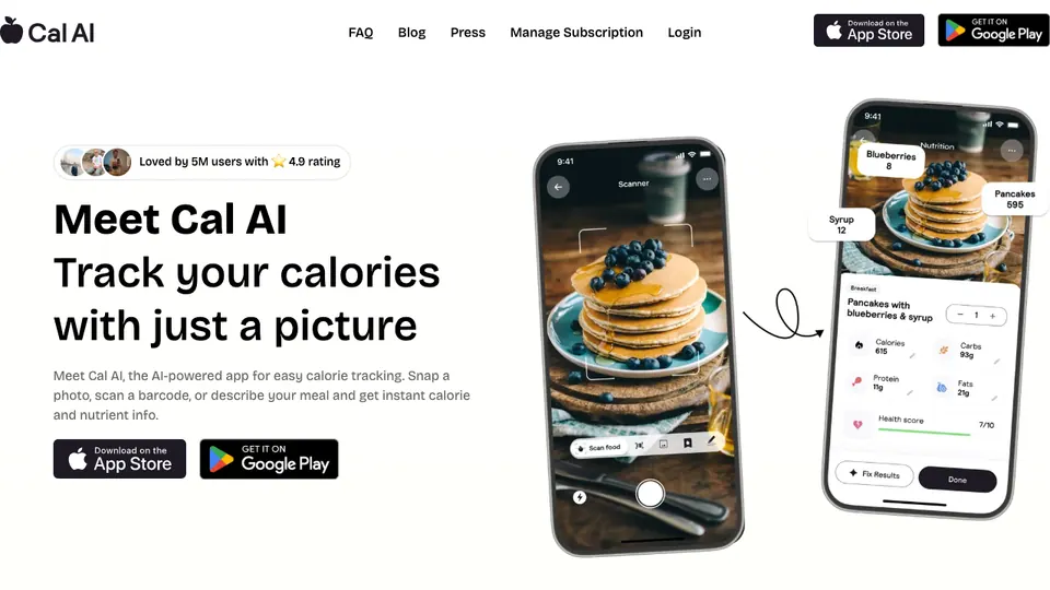 Screenshot of Cal AI homepage, captured 2026-10-19