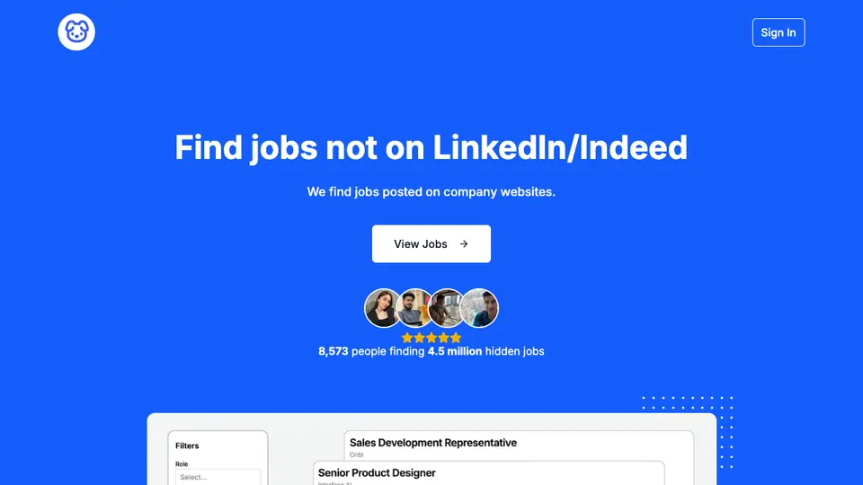 Screenshot of Career Hound homepage, captured 2026-10-19