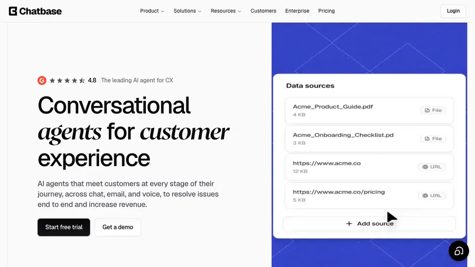 Screenshot of Chatbase homepage, captured 2026-10-19