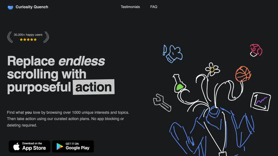 Screenshot of Curiosity Quench homepage, captured 2026-10-19