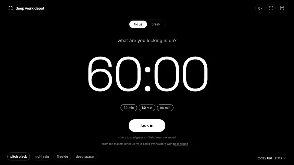 Screenshot of Deep Work Depot homepage, captured 2026-10-19