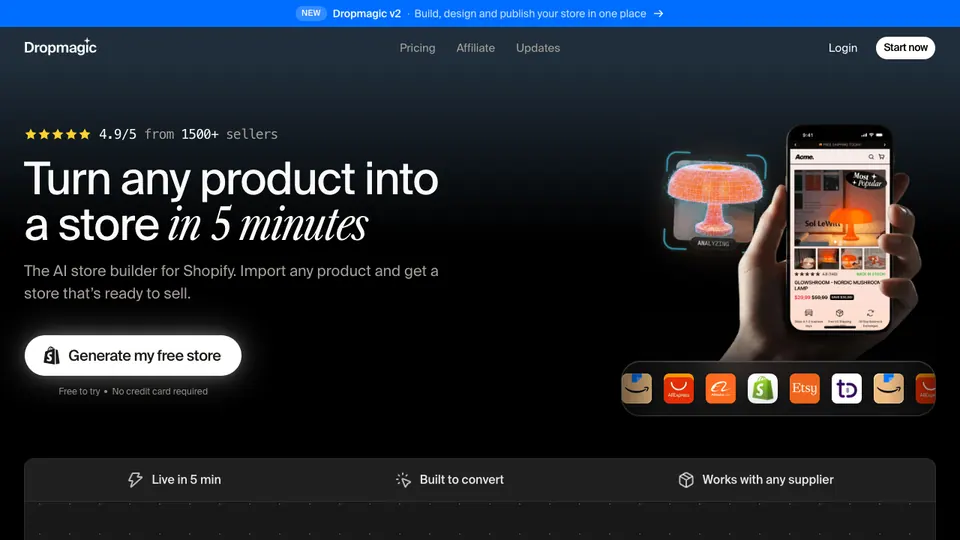 Screenshot of Dropmagic homepage, captured 2026-10-19