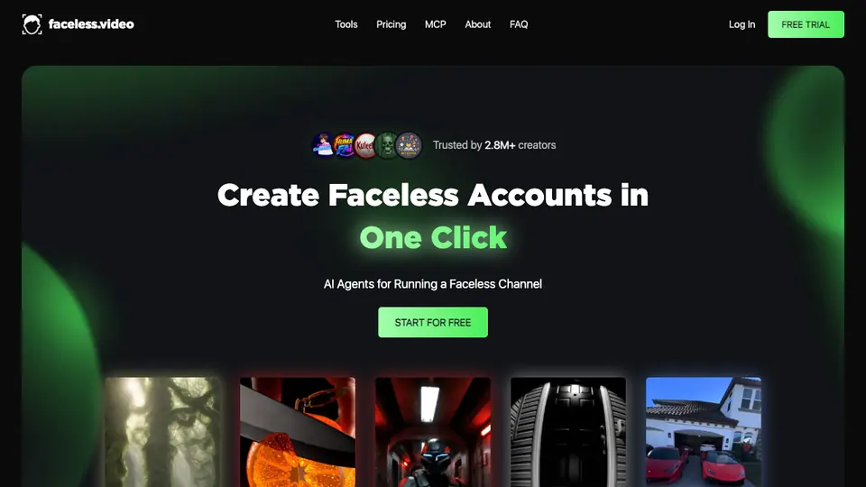 Screenshot of Faceless homepage, captured 2026-10-19