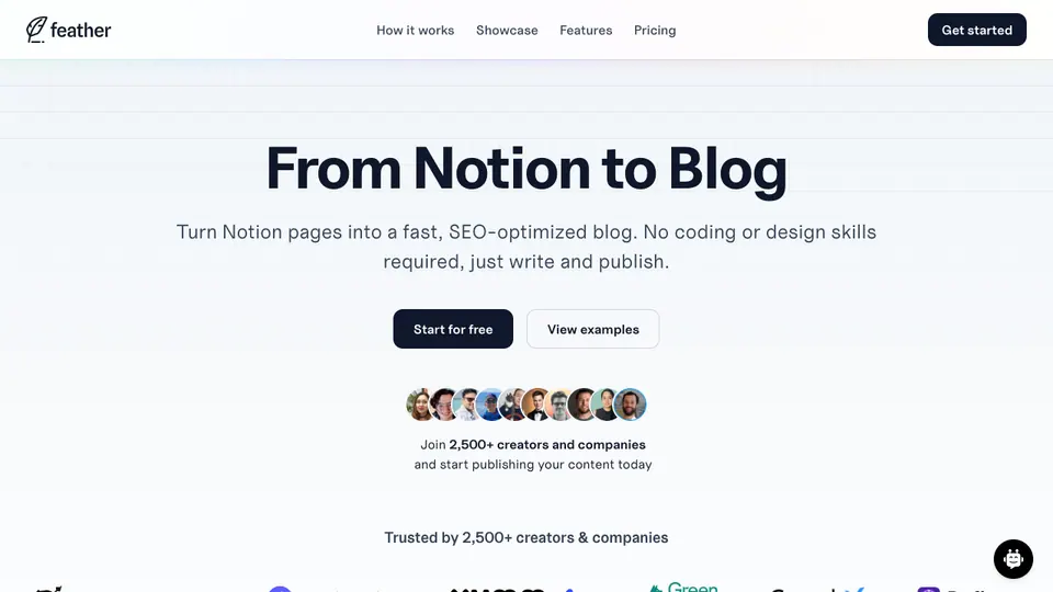 Screenshot of Feather homepage, captured 2026-10-19