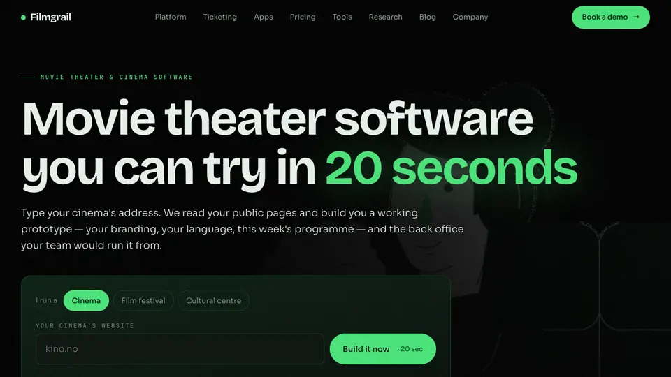 Screenshot of FilmGrail homepage, captured 2026-10-19