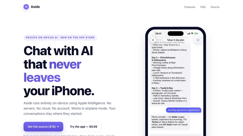 Screenshot of Aside homepage, captured 2026-10-19