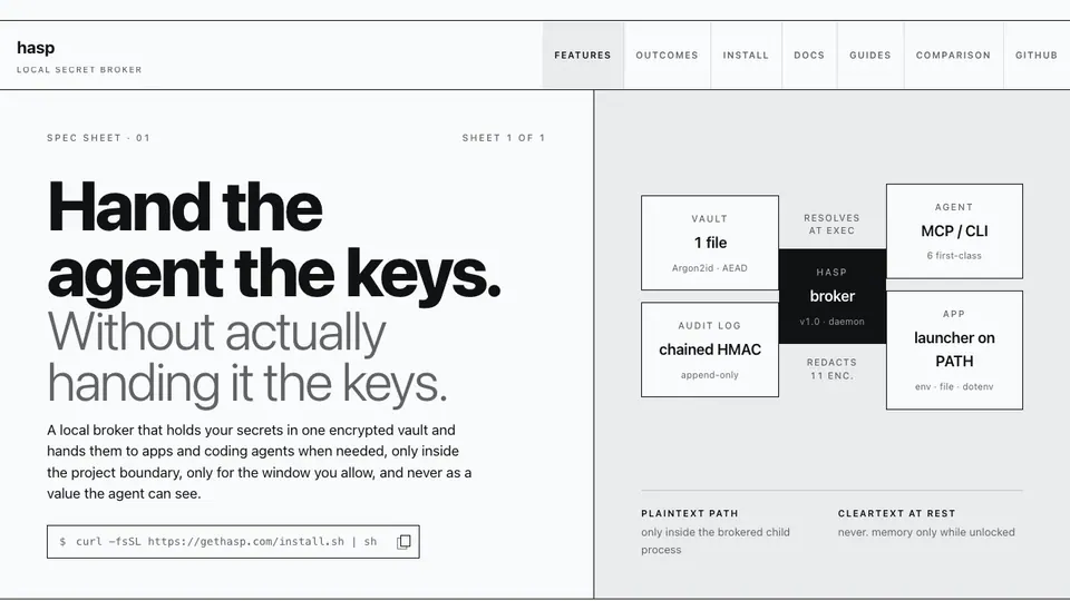 Screenshot of Hasp homepage, captured 2026-10-19
