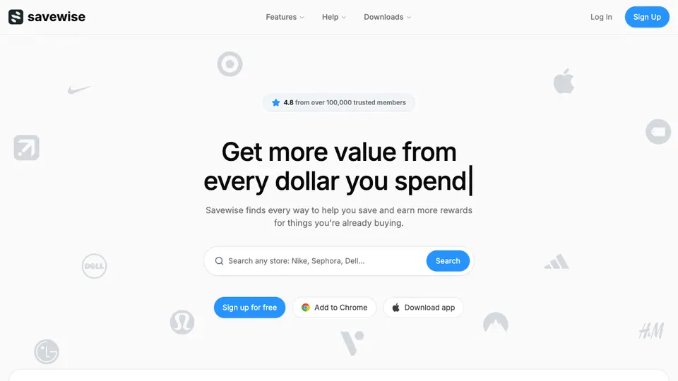 Screenshot of Savewise homepage, captured 2026-10-19