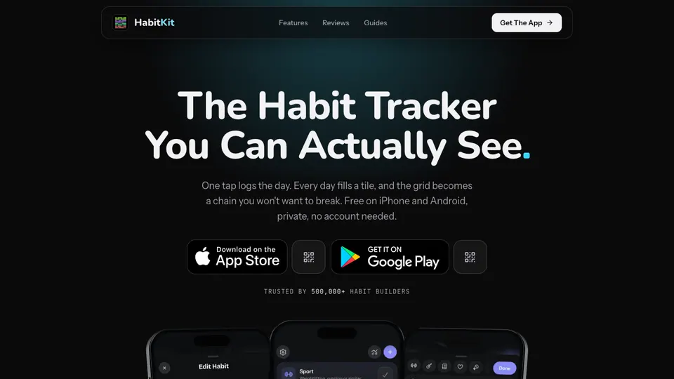 Screenshot of HabitKit homepage, captured 2026-10-19