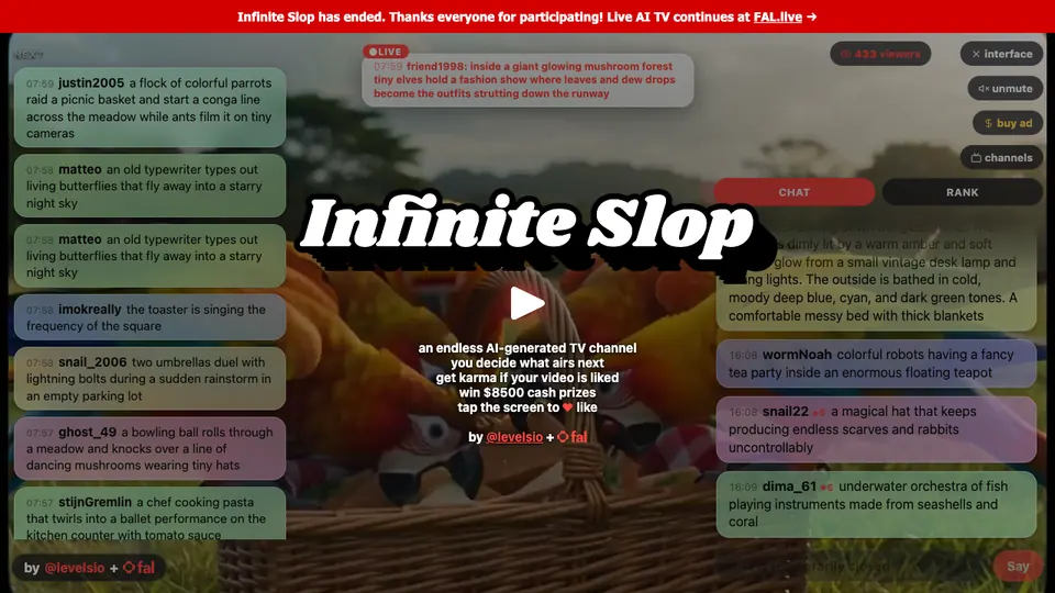Screenshot of Infinite Slop homepage, captured 2026-10-19
