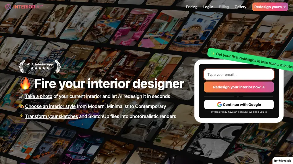 Screenshot of Interior AI homepage, captured 2026-10-19