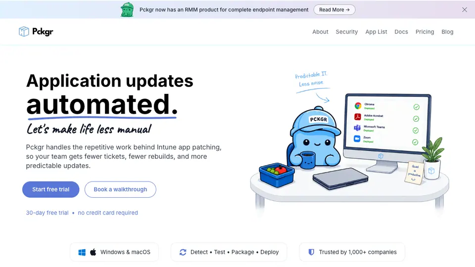 Screenshot of Pckgr homepage, captured 2026-10-19