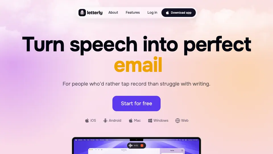 Screenshot of Letterly homepage, captured 2026-10-19