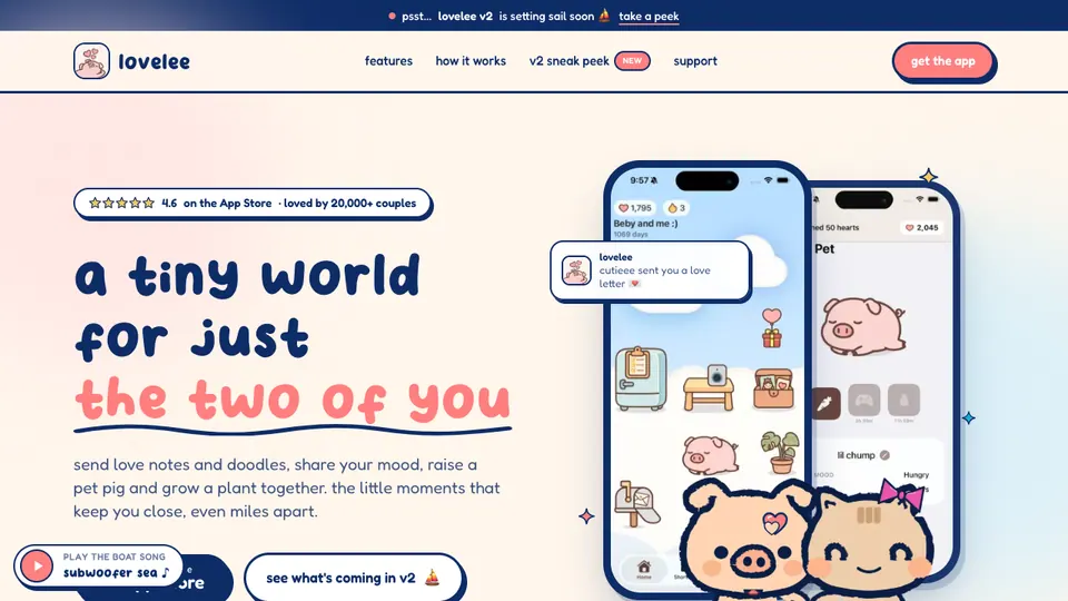 Screenshot of Lovelee homepage, captured 2026-10-19