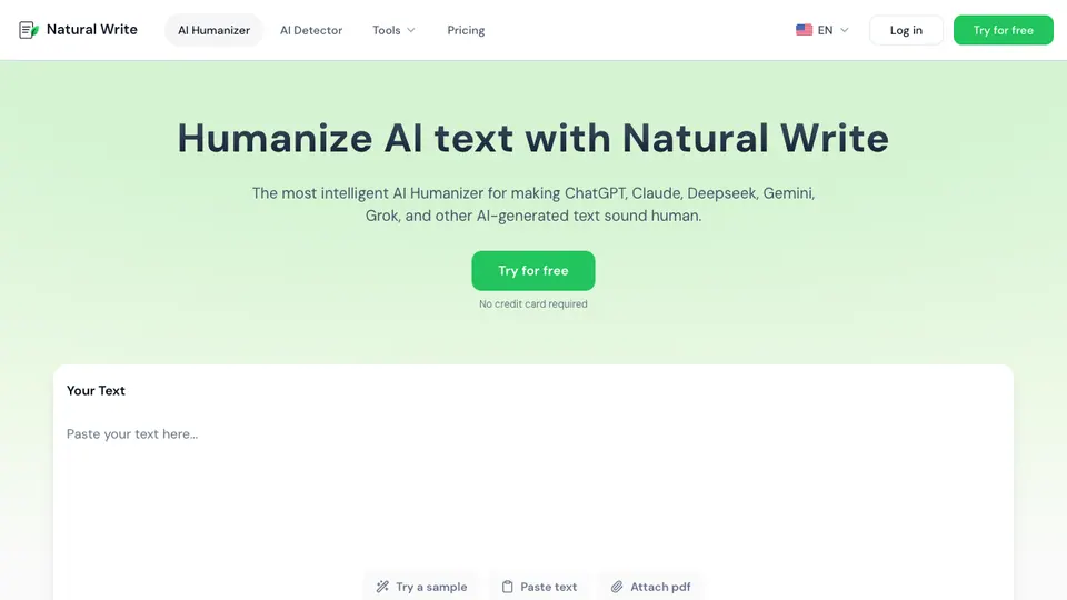 Screenshot of Natural Write homepage, captured 2026-10-19