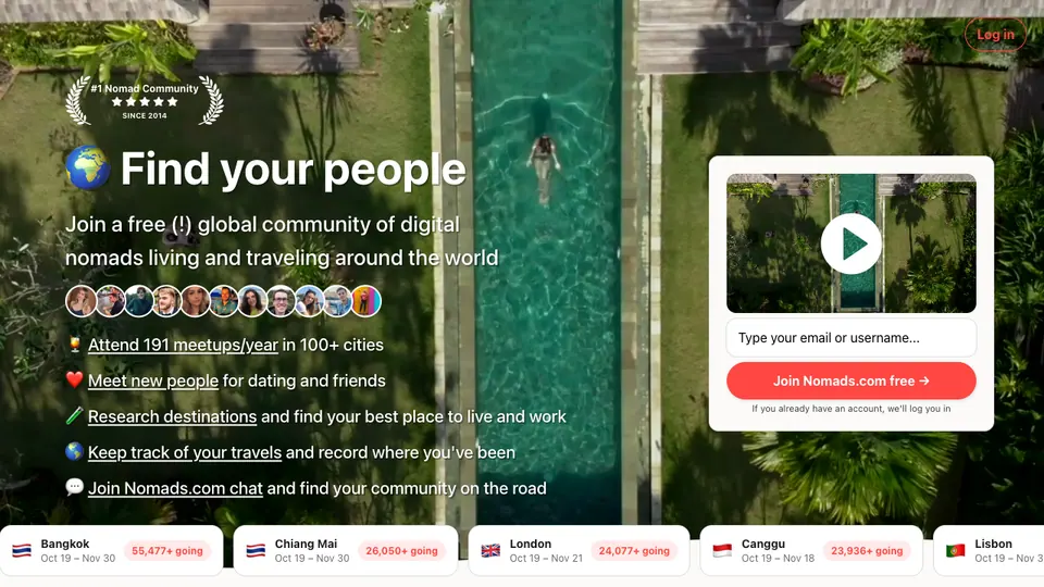 Screenshot of Nomads.com homepage, captured 2026-10-19