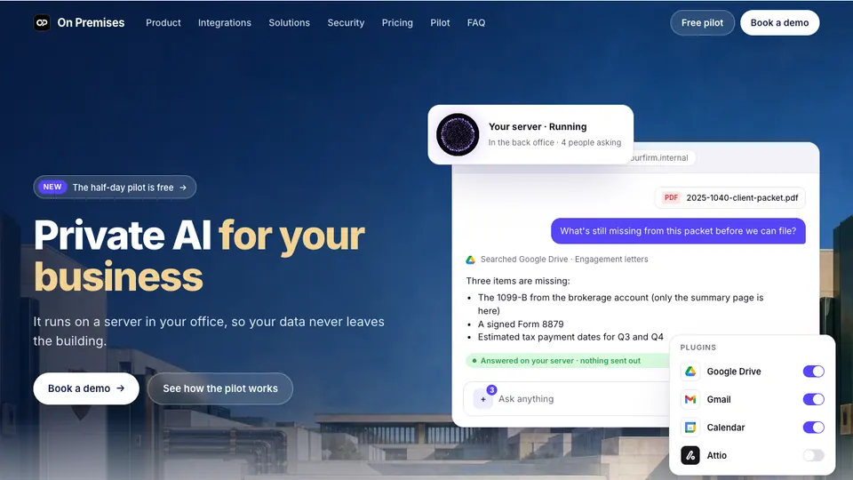 Screenshot of OnPremises homepage, captured 2026-10-19