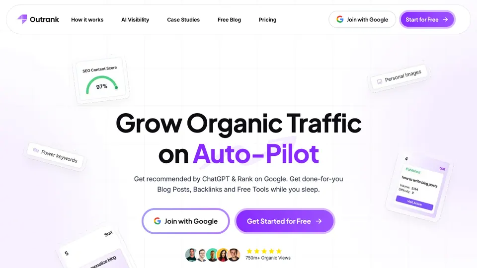 Screenshot of Outrank homepage, captured 2026-10-19
