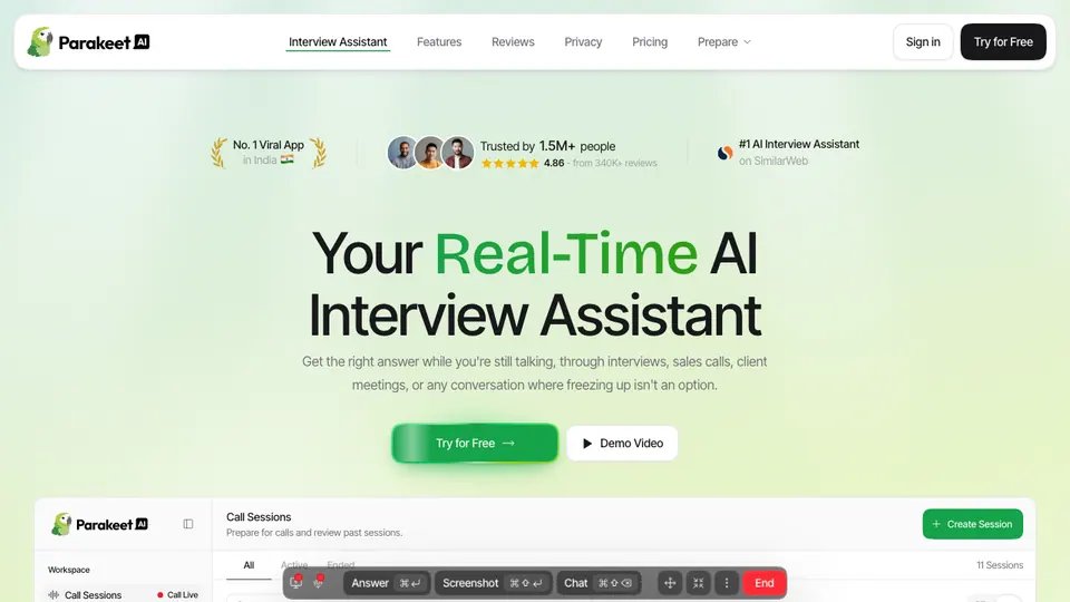 Screenshot of Parakeet AI homepage, captured 2026-10-19