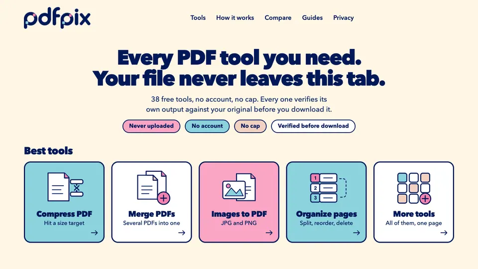 Screenshot of PDFPix homepage, captured 2026-10-19