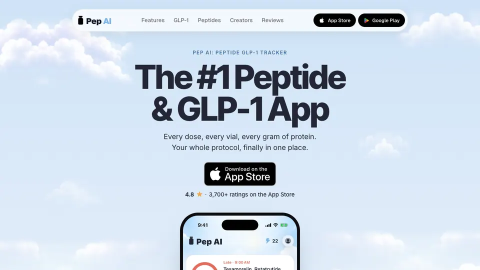 Screenshot of Pep AI homepage, captured 2026-10-19