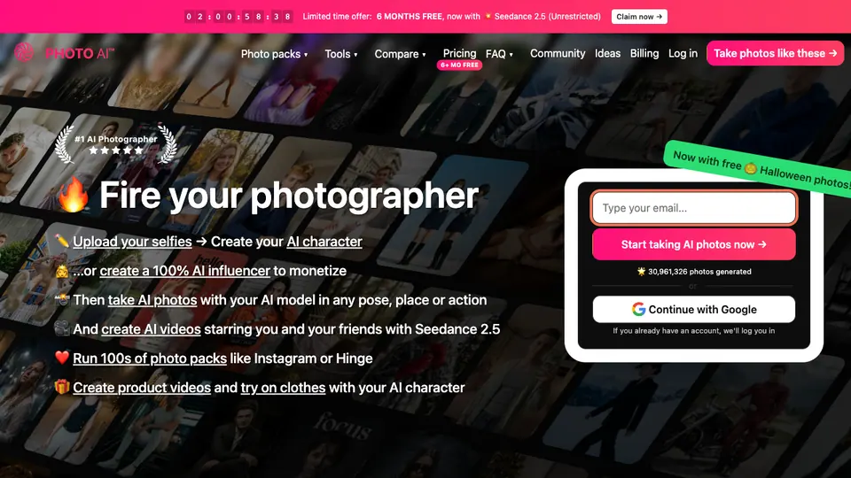 Screenshot of Photo AI homepage, captured 2026-10-19