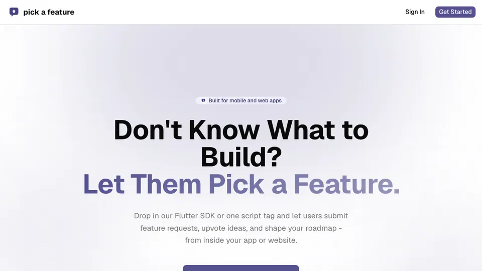 Screenshot of Pick A Feature homepage, captured 2026-10-19