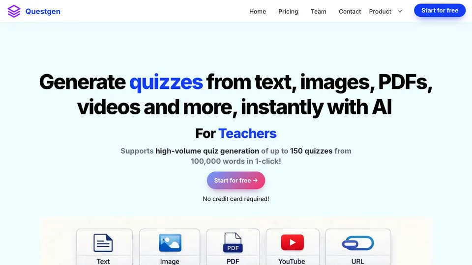 Screenshot of Questgen homepage, captured 2026-10-19