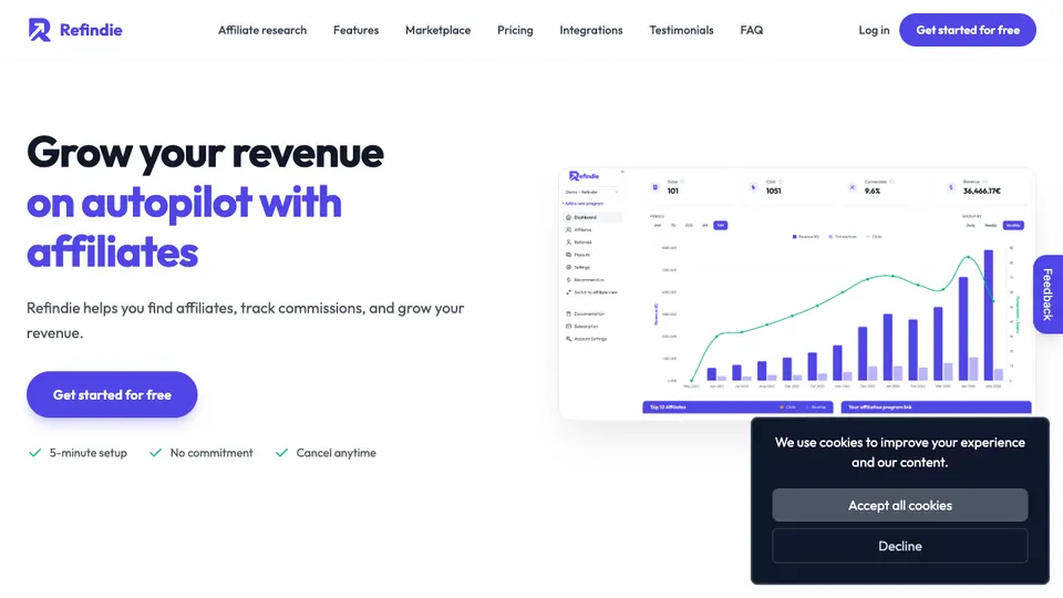 Screenshot of Refindie homepage, captured 2026-10-19