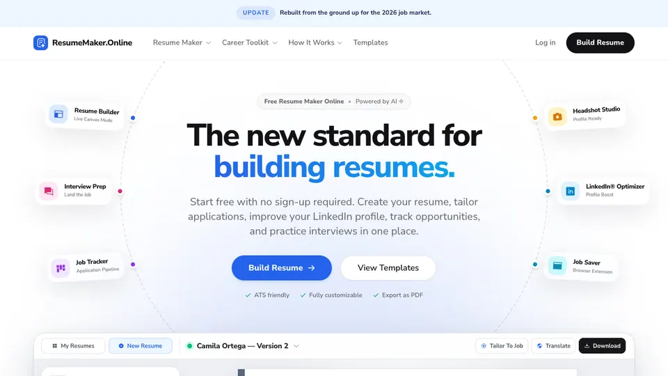 Screenshot of ResumeMaker homepage, captured 2026-10-19