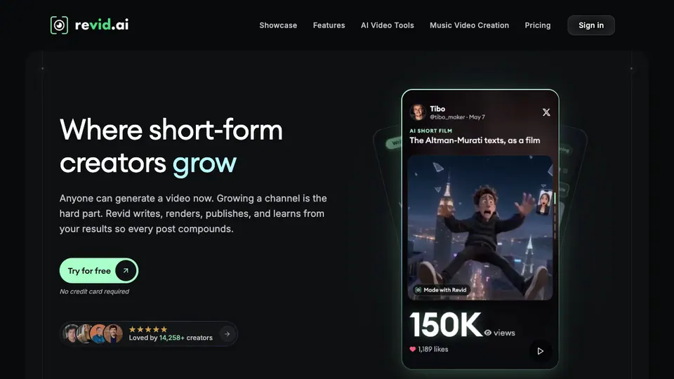 Screenshot of Revid homepage, captured 2026-10-19