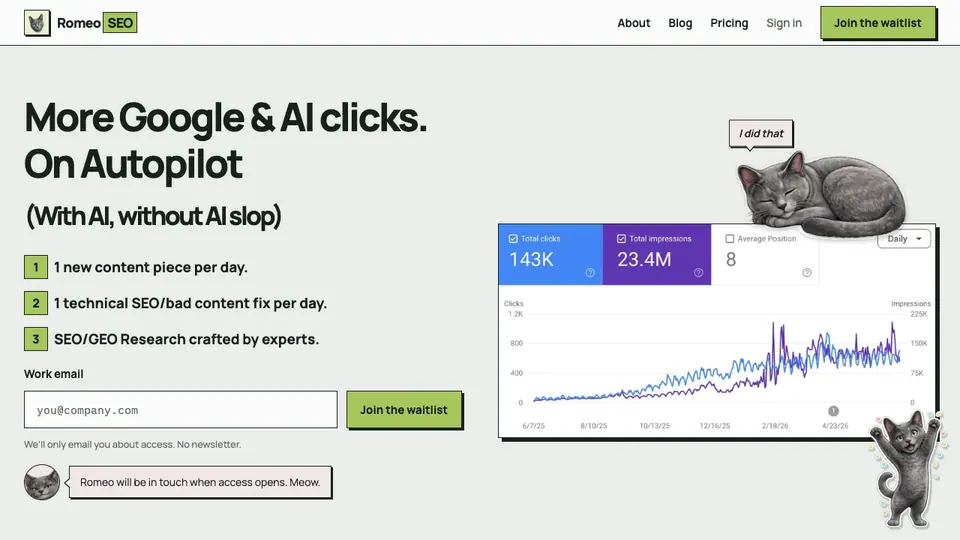 Screenshot of Romeo SEO homepage, captured 2026-10-19