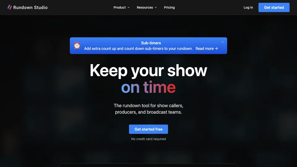 Screenshot of Rundown Studio homepage, captured 2026-10-19
