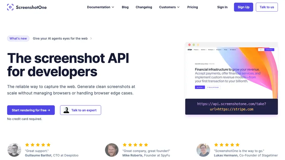 Screenshot of ScreenshotOne homepage, captured 2026-10-19
