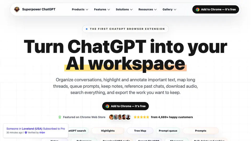 Screenshot of Superpower ChatGPT homepage, captured 2026-10-19