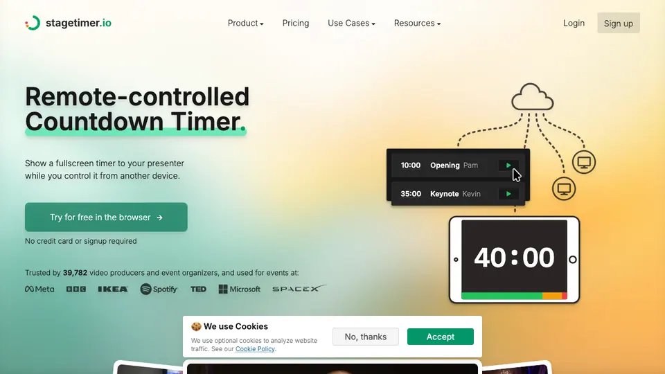 Screenshot of StageTimer homepage, captured 2026-10-19