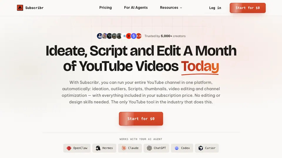 Screenshot of Subscribr homepage, captured 2026-10-19