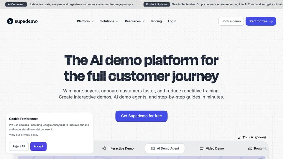 Screenshot of Supademo homepage, captured 2026-10-19