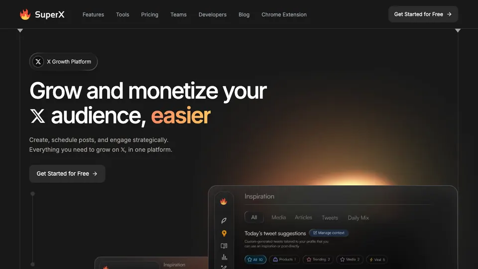 Screenshot of SuperX homepage, captured 2026-10-19