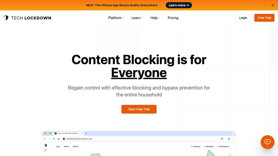 Screenshot of Tech Lockdown homepage, captured 2026-10-19
