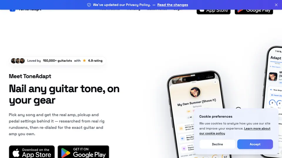 Screenshot of ToneAdapt homepage, captured 2026-10-19