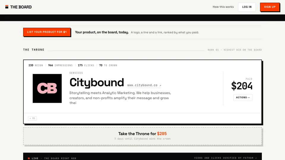Screenshot of Top the Board homepage, captured 2026-10-19