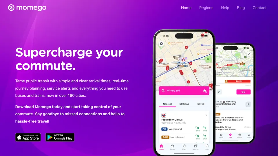 Screenshot of Momego homepage, captured 2026-10-19
