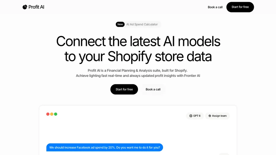 Screenshot of Profit AI homepage, captured 2026-10-19